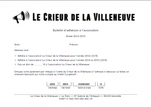 Bulletin d'adhésion 2014