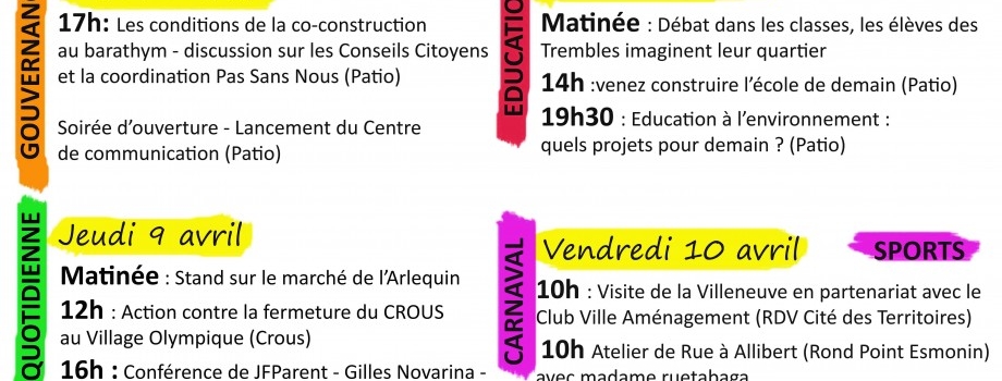 Le programme de la semaine de co-construction des projets de rénovation urbaine