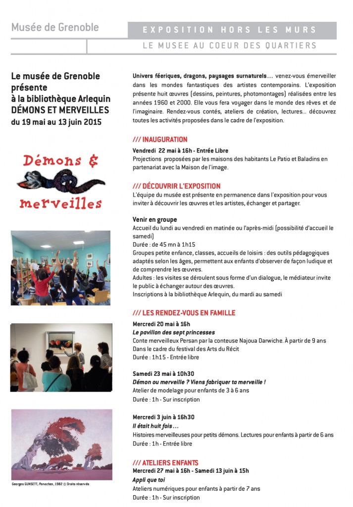 Le programme complet de l'exposition Hors les murs Démons et merveilles.