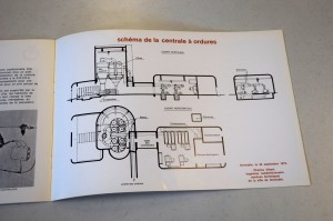 Schéma de fonctionnement de la centrale d'aspiration des déchets, dans une plaquette de communication éditée par la la ville (1973, archives municipales de Grenoble)