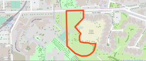 Parcelle retenue pour construire le nouveau collège Lucie Aubrac, telle que présentée par le Conseil départemental lundi 2 juillet. (fond de carte : OpenStreetMap)