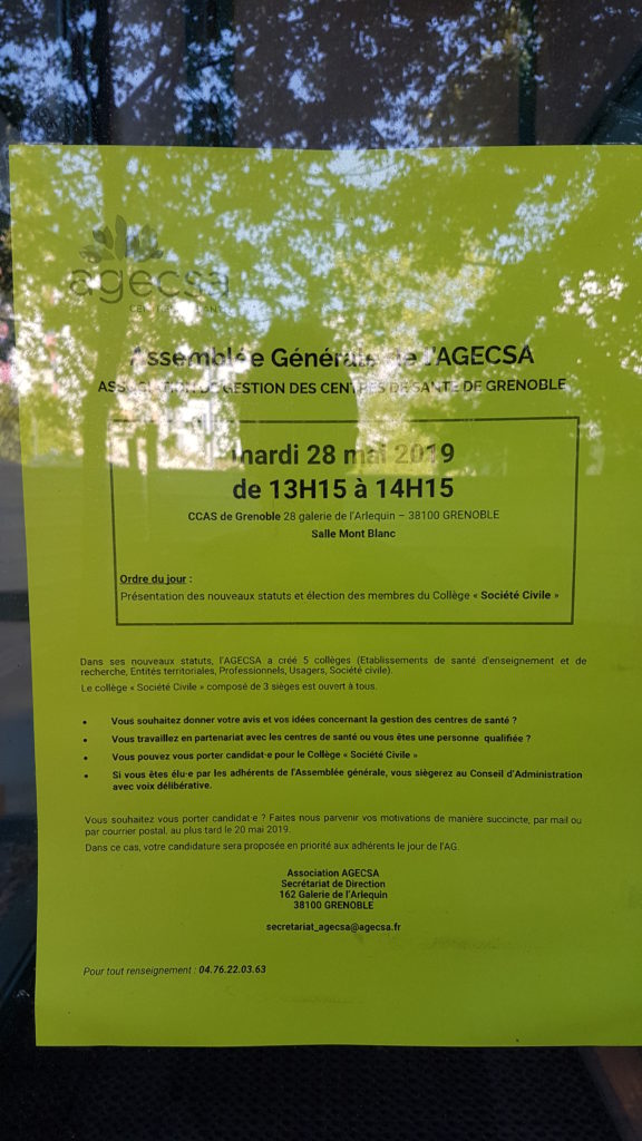 Assemblée générale de l'Agecsa (centres de santé) @ CCAS de Grenoble, salle Mont Blanc
